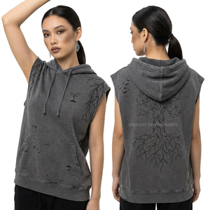 Gilet sans manches gris ardoise vieilli pour femme, motif graphique esthétique minimaliste racines d'arbre, thème nature, lavage vintage - Product Image 1