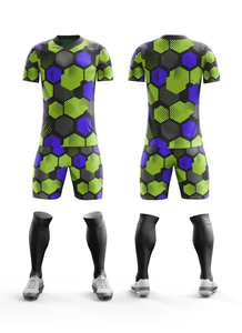 Ensemble de maillot de football personnalisé pour hommes, sublimation, motif hexagonal en nid d'abeille, respirant, séchage rapide, ensemble uniforme de football, chemise à manches courtes - Product Image 2