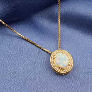 <b>Opal</b> Gemstone Oval Cut Pendant 925 Sterling Silver 14K Gold Plated Box Chain Wedding Event Jewelry Gift For Her - Product Image 5