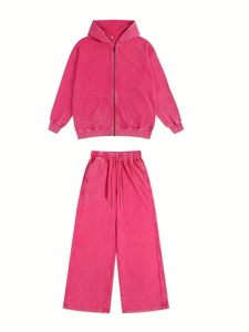 Hooded 100% Cotton Two-Piece Winter Streetwear Tracksuit Stylish Comfortable Fleece Unisex Sweatshirt Hoodie <b>Sweatpants</b> <b>Set</b> - Product Image 2