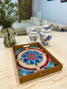 Plateau de service en bois au design floral en émail de haute qualité de luxe Beau plateau de service au design imprimé en émail par FWE - Product Image 5