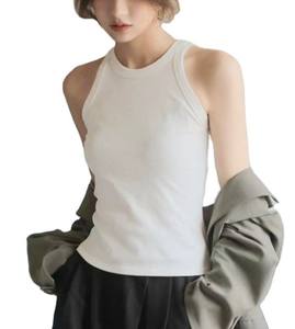 Débardeur côtelé en coton respirant pour femme, sans manches, séchage rapide, couleur unie noir et blanc - Product Image 2