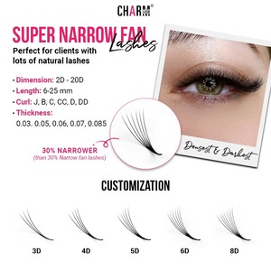 ขนตาปลอม Charmlash แบบขายส่ง ปลายแหลม แพ็คเกจกล่องขนตาแบบสำเร็จรูป คุณภาพสูง ผลิตจากเส้นใย PBT ของเกาหลี นุ่มพิเศษ ขนาดเล็กพิเศษ - Product Image 3