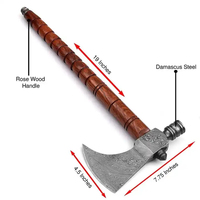 Burraq Hache à fendre Tomahawk personnalisée en acier Damas de 19 pouces, manche en bois de rose fumé, lame de coupe industrielle de 4 1/2 pouces, pour le bricolage et le camping
