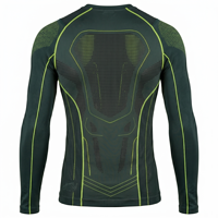 Chemise de sport respirante à manches longues pour homme, à séchage rapide, verte avec surpiqûres néon