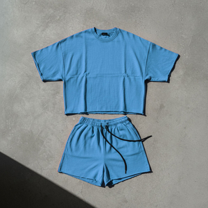 2026 Summer New Arrival Men's Casual Clothing Adult Two-Piece T-Shirt Shorts Suit Solid Design Male Short Clothes <b>Set</b> - Product Image 2