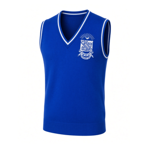 Phi Beta Sigma Royal Blue <b>Men</b> Knitted <b>Sweater</b> <b>Vest</b> V Neck Sleeveless Embroidered Crest Ribbed Pullover College Fraternity Formal - Product Image 3