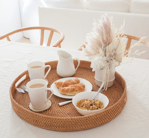 Custom Stylish Oval shape Rattan Tray <b>Plastic</b> Bread <b>Basket</b> Woven Rattan Fruit Tabletop Organizer Boho Rattan Tray - Product Image 4