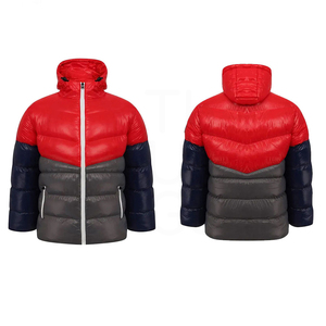 Chaqueta Acolchada para Hombre con Bloques de Color, Cierre de Cremallera, Resistente al Viento, Rellena de Plumón, Abrigo Casual de Invierno, Rojo, Azul Marino, Gris - Product Image 3