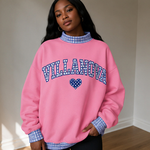 Sweat-shirt oversize pour femme à col montant gris avec imprimé VILLANOVA, épaules tombantes, en molleton de coton - Product Image 3