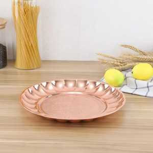 Antique Copper Finish Round Serving Tray Intricate Floral Engraving Vintage Metal Coaster <b>Small</b> Nut Dish Appetizer Plate - Product Image 4