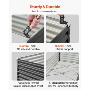 Aiuola Rialzata Grande da Esterno in Metallo Zincato 6 x 3 x 1,4 piedi con Fondo Aperto - Fioriera da Giardino - Product Image 3