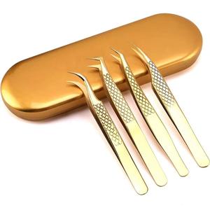 Juego de Pinzas para Pestañas Chapadas en Oro, Herramientas de Precisión con Punta Suave para Extensión de Pestañas - Product Image 1
