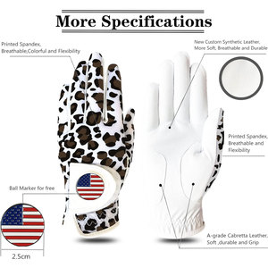 Ladies Golf <b>Gloves</b> with Ball Marker Rain Resistant Breathable Polyester Material Soft and Durable <b>Leopard</b> - Product Image 2