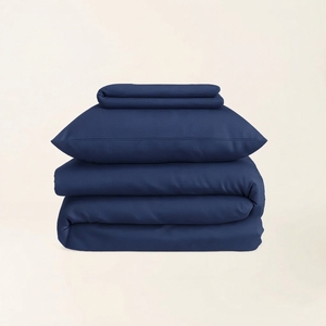 <b>Blue</b> Dyed Satin <b>Bedding</b> Set T-250 Satin 100% Cotton Solid Woven Breathable All-Season Simple Style Home Use - Product Image 1