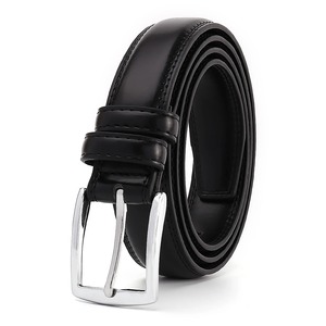 Black Cowhide Leather Formal Belt With <b>Silver</b> Rectangular Buckle Durable One Piece Molding Style - Product Image 4