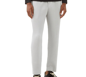Pleated Vertical Stripe Flare <b>Pants</b> <b>Wool</b> Elastic Waist Wide Leg Trousers Eco-Friendly Regular Fit Smart Slacks - Product Image 2