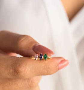 925 Sterling Silver 14K Gold Plated Religious Marquise Birthstone Multi Stone Family <b>Ring</b> Dainty Jewelry Gift for Women - Product Image 5