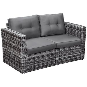 Set Divano da Esterno in Rattan PE a 2 Pezzi per Villa con Braccioli Curvi, Cuscini Grigi Impermeabili e Materiale in Corda Resistente - Product Image 1