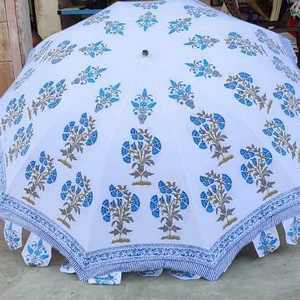 Sombrilla de Jardín Exclusiva Hecha a Mano con Estampado de Bloques, Diseño Bohemio, Protección Solar, de Algodón, Precio al por Mayor - Product Image 5