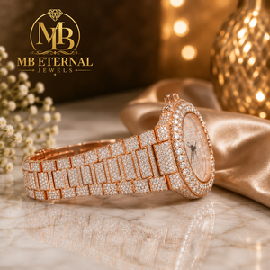 MB ETERNAL นาฬิกาเพชรหรูหรา ตัวเรือนรูปไข่สีโรสโกลด์ 30 มม. นาฬิกาข้อมือผู้หญิงแบบอนาล็อกควอตซ์ พร้อมคริสตัลแซฟไฟร์ - Product Image 1