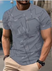 T-shirt à manches courtes pour homme, imprimé géométrique, col rond, coupe ajustée, vêtement décontracté, imprimé numérique, tissu jersey respirant - Product Image 4