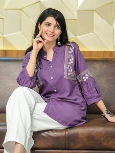 Kurti Corto Tipo A para Mujer, Bordado, en Viscosa y Rayón Color Óxido - Product Image 3
