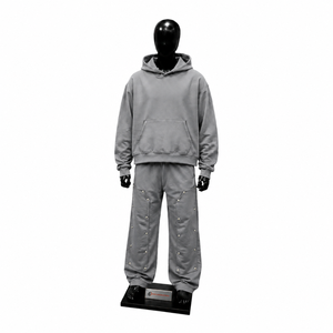 Ensemble survêtement gris oversize pour homme, streetwear, sweat-shirt à capuche, pantalon cargo jogger, molleton de coton épais, décontracté urbain - Product Image 1
