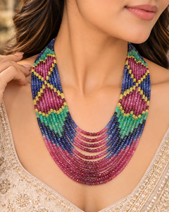 Collar de joyería con cuentas de zafiro multicolor natural de diseño exclusivo - Product Image 2