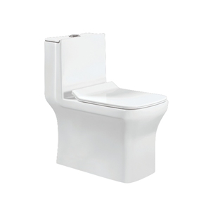 Inodoro de una pieza Compass con taza alargada, salida al suelo (S-trap/P-trap), doble descarga, de cerámica vitrificada, diseño contemporáneo, 300 mm, para baño. - Product Image 1