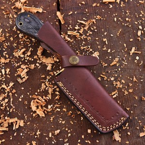 Hand Forged Damascus Steel Cowboy Bull Cutter Knife Custom OEM Full Tang EDC Fixed Blade Pakka Wood Handle With Leather Sheath - Product Image 5