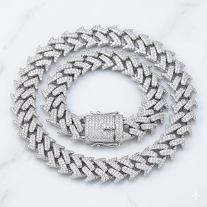 925 Silver Rhodium Plated Brilliant Cut 15mm Moissanite Custom Thorns Cuban Link Chain Necklace Iced Hiphop Party Wedding Unisex - Product Image 1