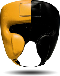 Casque de boxe en cuir PU jaune et noir, protection sportive, taille adulte, unisexe, couleur unie, fermeture à boucle - Product Image 3