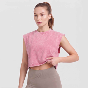 OEM Chaleco Corto de Gimnasio para Mujer, Estilo Urbano, con Efecto Lavado, Cuello Redondo, Hombros Cortados, Top Corto Vintage, Ajuste Holgado, Camiseta sin Mangas - Product Image 2