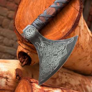 Hacha Vikinga Nórdica Industrial Hecha a Mano Personalizada, con Espiga Plana, Hermosa Cabeza de Acero de Alto Carbono y Mango de Madera - Product Image 5