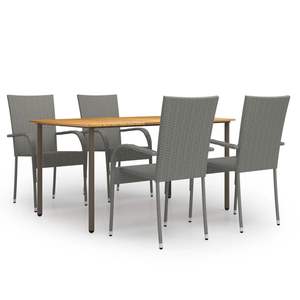 Conjunto de Comedor Grande en Gris Natural, Madera de Acacia Sólida, Ratán PE y Acero para Uso en Jardín - Product Image 1