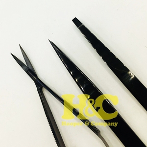 Juego de Pinzas y Tijeras para Cejas de Acero Inoxidable, Sostenible, Color Negro, con 2 Pinzas y Tijeras - Product Image 3