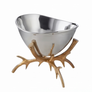 Bol élégant en argent métallisé de qualité supérieure avec base en bois doré, plat décoratif rétro pour l'intérieur de la maison, accent élégant pour la maison - Product Image 4