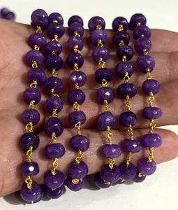Cadena de cuentas de piedras preciosas moradas naturales de 8 mm, cadena de rosario envuelta en alambre chapado en oro, suministros para hacer joyas DIY - Product Image 6