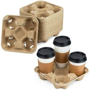 Plateau de transport jetable haute stabilité pour 4 boissons, en pulpe moulée, support pour 4 tasses de café, idéal pour la livraison - Product Image 1