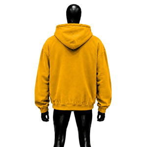 Yellow Oversized Distressed <b>Pullover</b> Hoodie Embroidered Streetwear Fleece Kangaroo Pocket Casual <b>Men's</b> 100% Cotton Breathable - Product Image 2