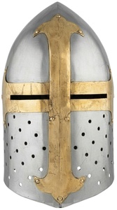 Medieval Sugarloaf Great Helm Handmade Steel Polished Knight Crusader Helmet Gold-Plated Religious Theme Art Collectible - Product Image 2