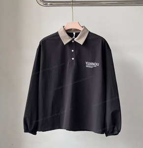 เสื้อโปโลแขนยาวผู้ชาย YUANDU ผ้าฝ้ายอ๊อกซ์ฟอร์ด ระบายอากาศได้ดี ดีไซน์ลำลอง พิมพ์ลายโลโก้ด้านหน้า - Product Image 2