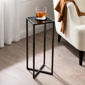 Mesa Auxiliar Moderna con Estructura de Acero y Tapa de Cristal, Diseño Delgado que Ahorra Espacio, para el Lado del Sofá, con Construcción Resistente y Duradera, Ideal para Bares - Product Image 1