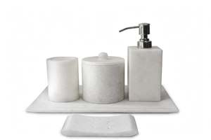 Elegante Juego de Baño de 4 Piezas de Resina Natural Ecológica de Lujo con Bandeja Cuadrada, Jabonera, Dispensador de Loción y Vaso - Product Image 6