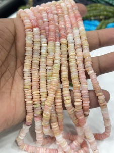 Perles de pierres précieuses de haute qualité pour la fabrication de bijoux, 17 pouces, opale rose naturelle ombrée, forme Heishi lisse, taille 6-7 mm - Product Image 3