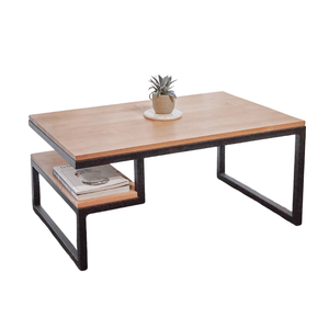 Table basse industrielle en bois de teck massif, pied en métal pour salon, utilisation en intérieur - Product Image 1