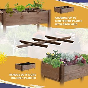 Fioriera Rialzata Marrone 49x21x34 con Griglie per Coltivazione, Ripiano Portaoggetti e Ruote - Forniture da Giardino - Product Image 4