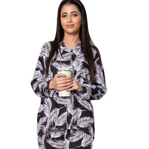 Conjunto de Pijama de Satén con Estampado Floral Blanco y Azul para Mujer, Camisa de Manga Larga con Botones y Pantalones a Juego, Ropa de Dormir Elegante, Ropa de Estar por Casa, OEM - Product Image 2