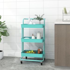 Carrito de Cocina Turquesa de 3 Niveles, 16.5"x13.8"x33.5", Hierro y ABS, Islas y Carritos de Cocina - Product Image 1